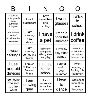 First Day - Get to Know Each Other Bingo Card