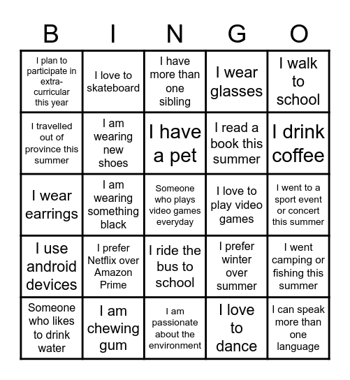 First Day - Get to Know Each Other Bingo Card