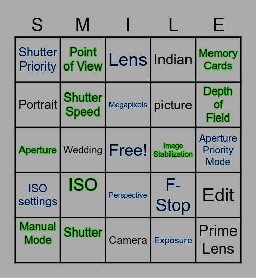 Photography Basics Bingo Card