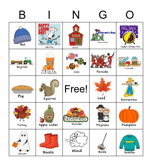 Fall Bingo!  Bingo Card