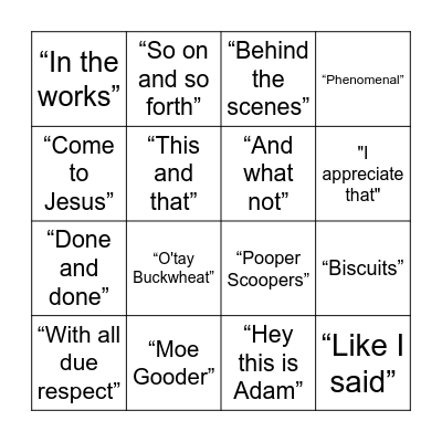 Adam Phrases Bingo Card