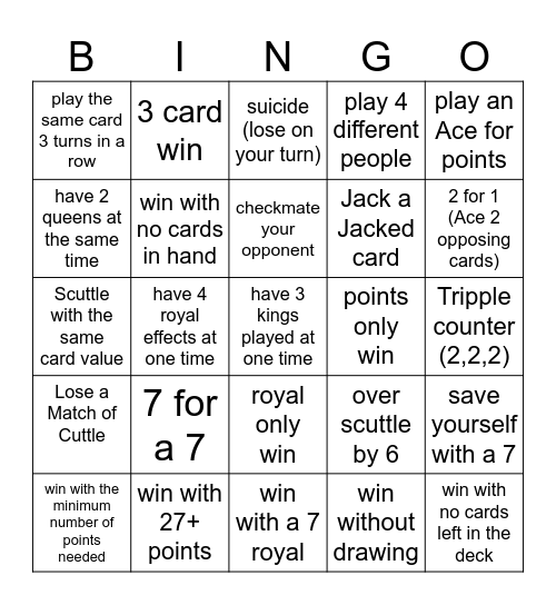 Cuttle Bingo Card