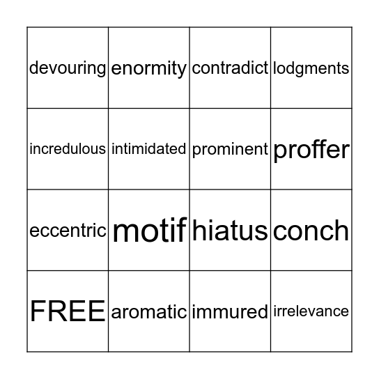 LOTF Chapter One Vocabulary Bingo Card