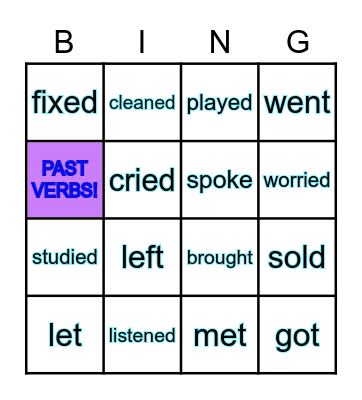 Verbs in past Bingo Card