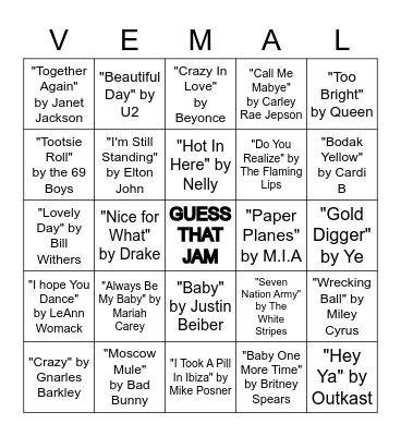 THAT'S MY JAM "ALL TIME FAVORITE" Bingo Card