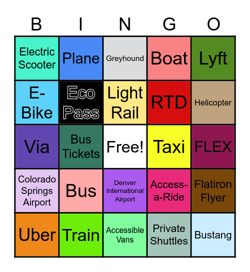 Public Transportation in CO Bingo Card