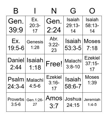 Old Testament Doctrinal Mastery 2022 Bingo Card