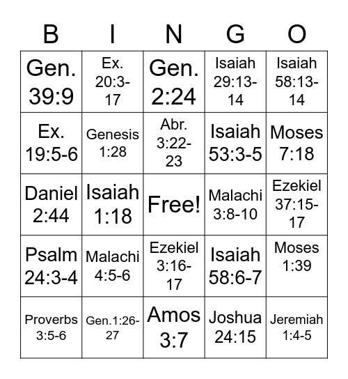 Old Testament Doctrinal Mastery 2022 Bingo Card