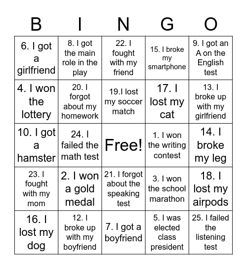 Lesson 6: Stories for all time Bingo Card