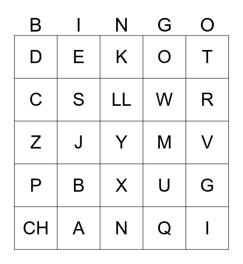 Alphabet Bingo Card