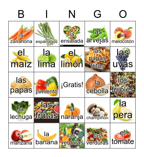 LAS FRUTAS Y LAS VERDURAS Bingo Card