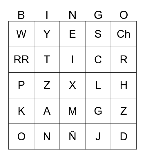 Alphabet  Bingo Card