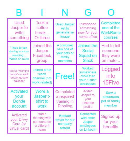 Week 1 Bingo! Bingo Card