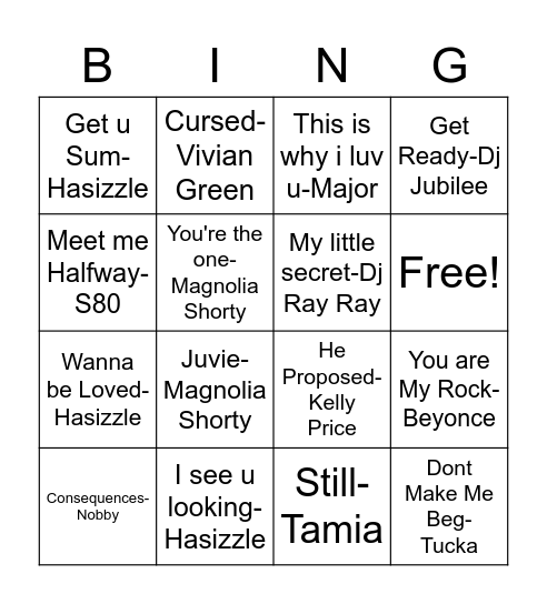 New Orleans Bounce Bingo Card