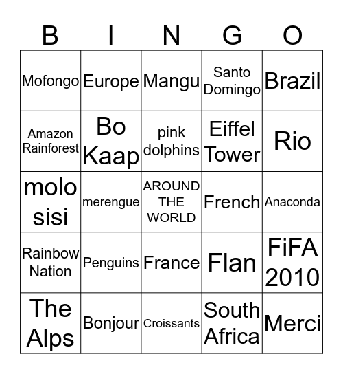 Around The World Bingo Card