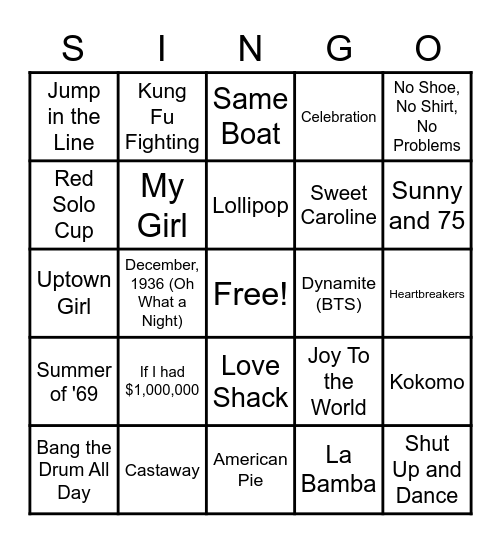 Singo Bingo Card