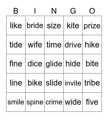 Long i cheeky e Bingo Card
