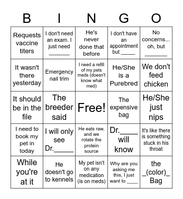 Things Clients Say Bingo Card