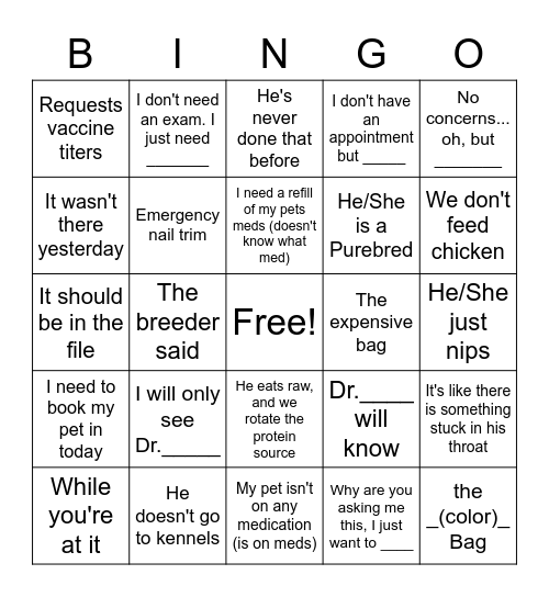 Things Clients Say Bingo Card
