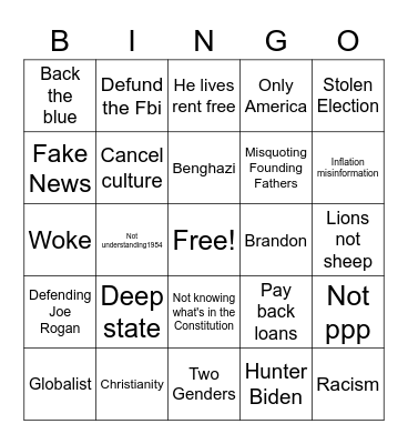 Trumpers 2022 Bingo Card