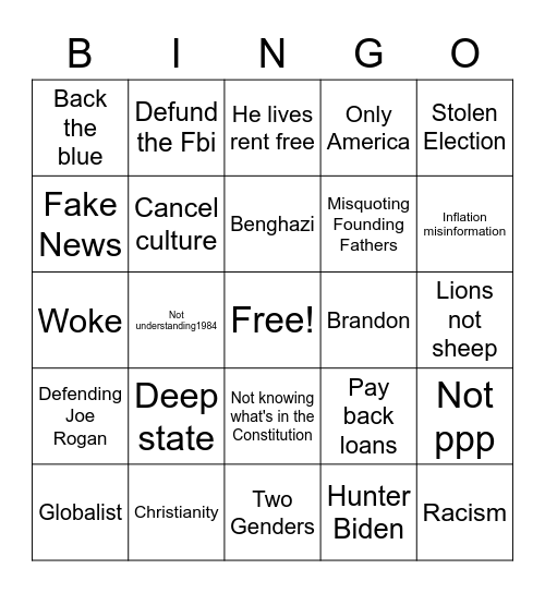 Trumpers 2022 Bingo Card