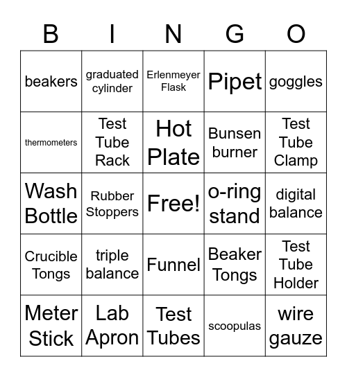 Lab Equipment Bingo Card