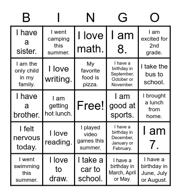 Getting to Know Our Class Bingo Card