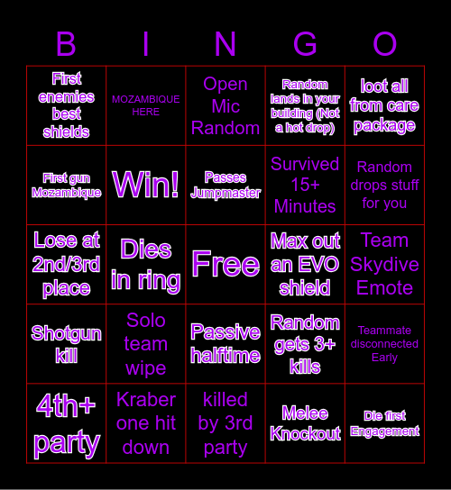 Apex Bingo! Bingo Card