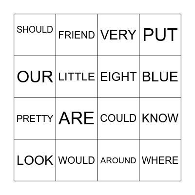 Sight Words Bingo Card