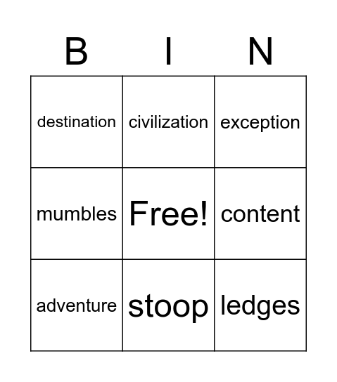 Week 3 Vocabulary Review Bingo Card