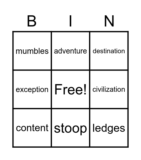 Week 3 Vocabulary Review Bingo Card