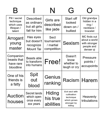 Shitty chinese novels Bingo Card