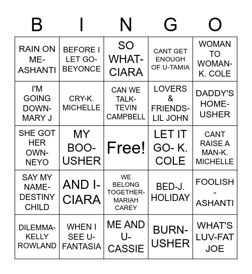 R & B BINGO Card