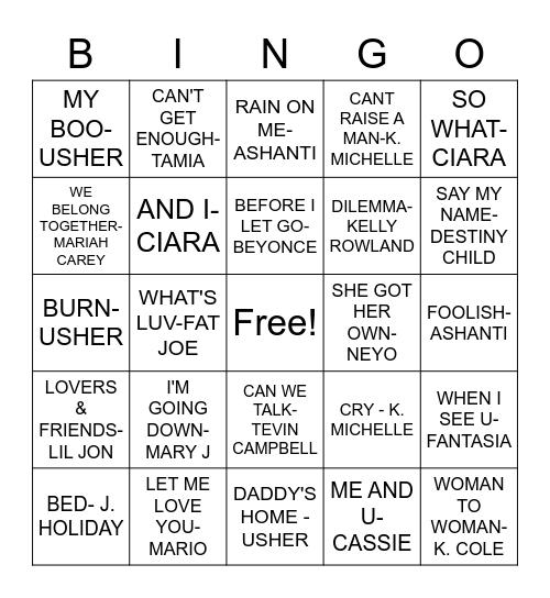 R & B BINGO Card