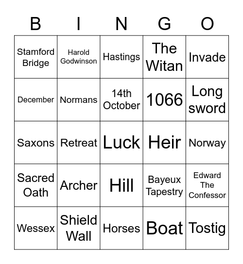 THE BATTLE OF HASTINGS Bingo Card
