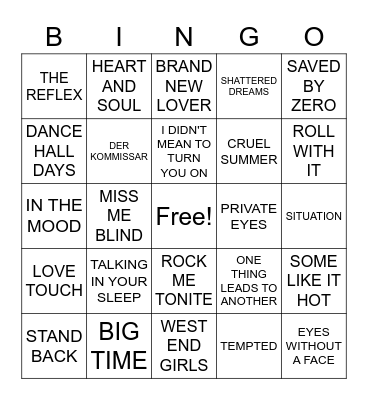 GATOR'S APOPKA 80'S HITS Bingo Card