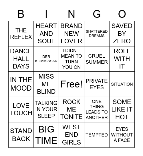 GATOR'S APOPKA 80'S HITS Bingo Card