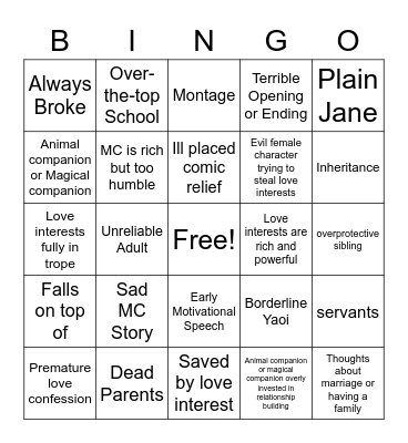 Otome Bingo Card