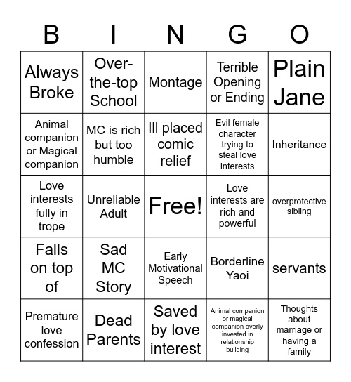 Otome Bingo Card