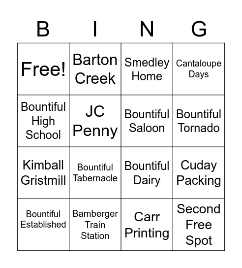 Bountiful Bingo Card