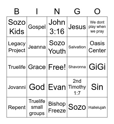Christanese Bingo Card Bingo Card