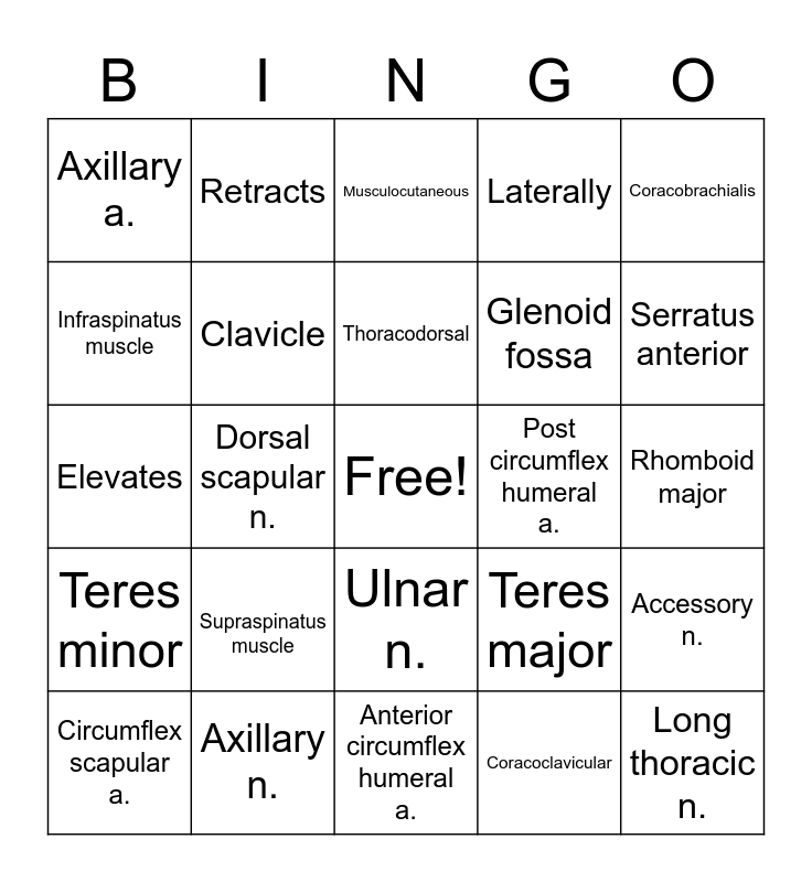 Shoulder Bingo Card