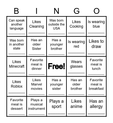 Classmate Bingo! Bingo Card