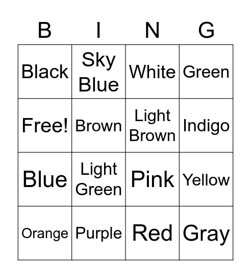 Color Bingo Card