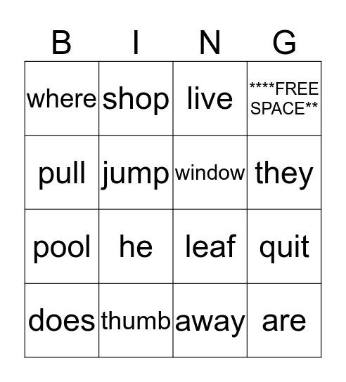 Seasons Bingo Card