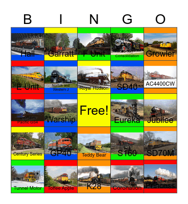 Brown,Red,Orange and Yellow Locomotives Bingo Card