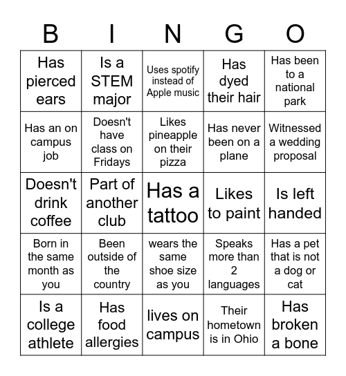 Human Bingo! Find Someone WHO Bingo Card