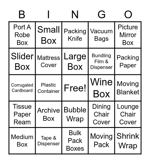 Box Shop Bingo Card
