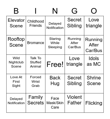 Kdrama Bingo Card
