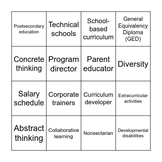 The Teaching Profression Bingo Card